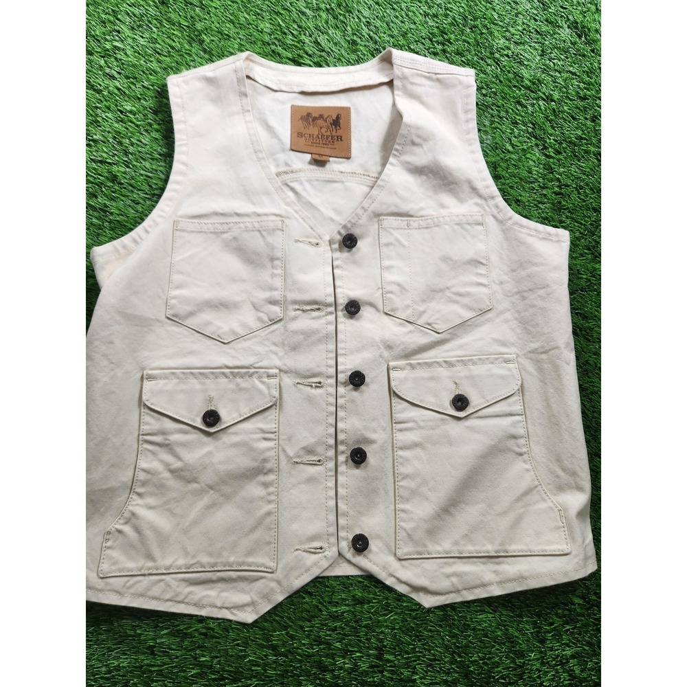 Schaefer Outfitter Vest Mens M White Canvas Button Front Western Pockets Ranch